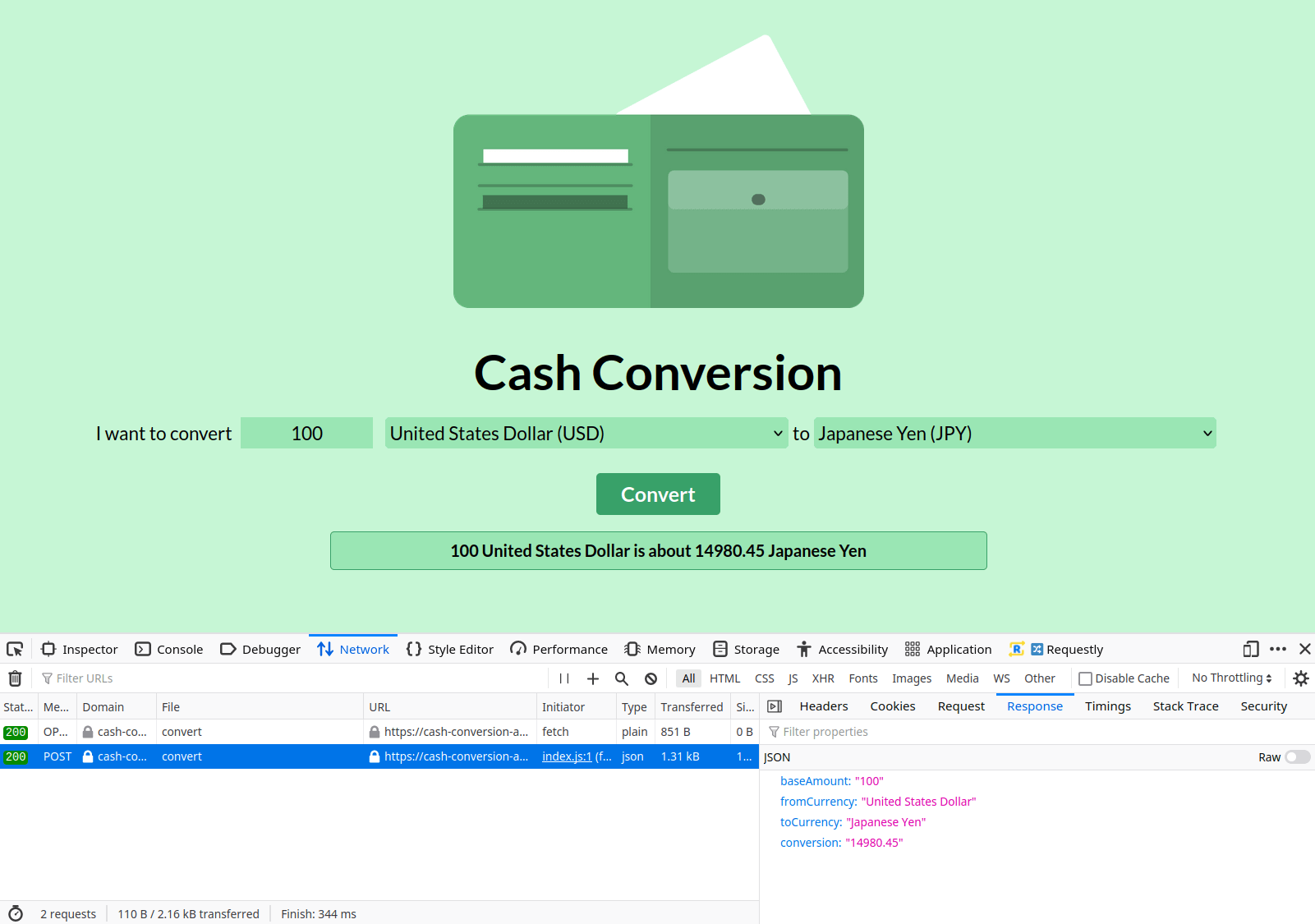 Screenshot: Cash Conversion Example